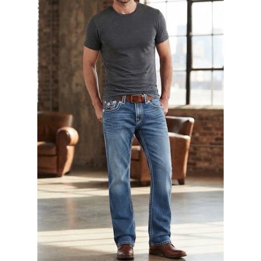True Rebel Mens Jeans 30x30… True Size 31 By 29 85 Straight Fit Dark Wash Denim